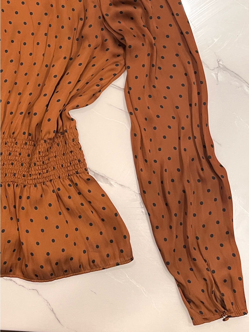 Vintage hazelnut satin polka dot blouse - Picture 6 of 7